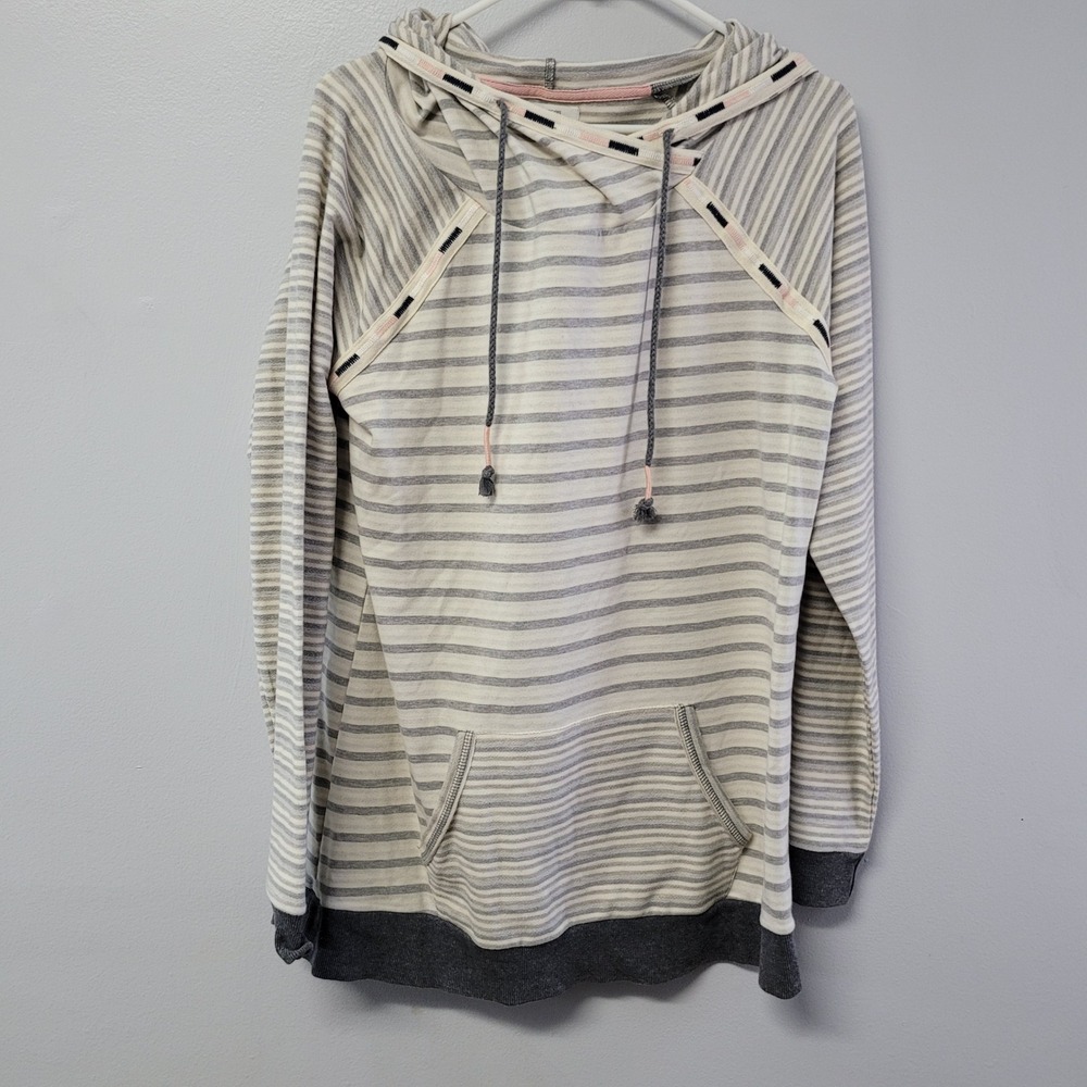 Maurices Striped Hoodie Gray White Pink Casual Hooded Sweatshirt Large Tag